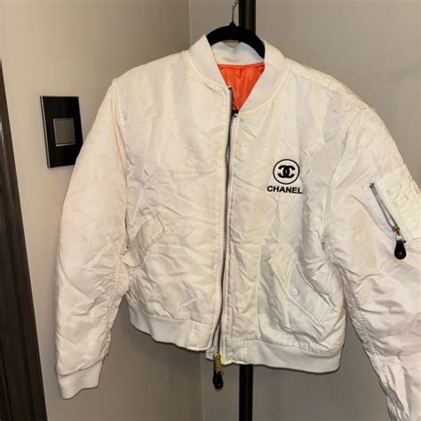 replica chanel bomber jacket|chanel white denim jacket.